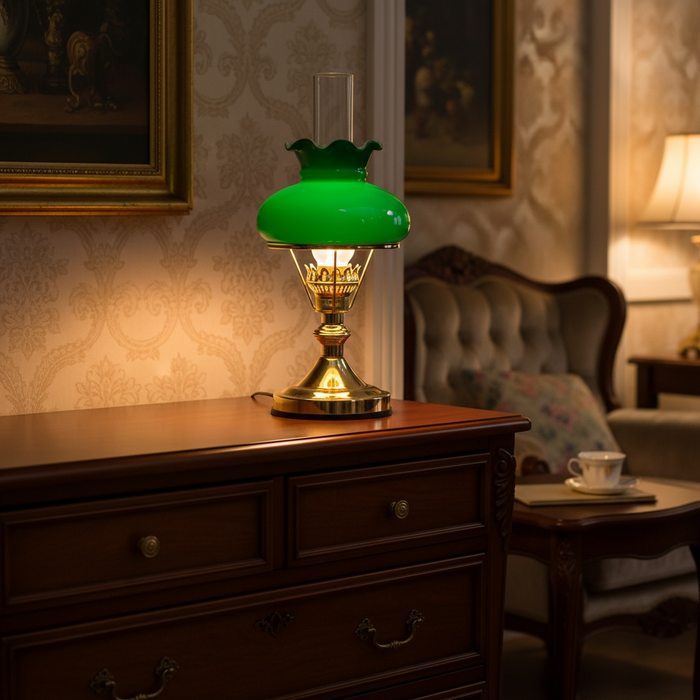 Lampada da Tavolo Stile Classico con Paralume in Vetro Verde