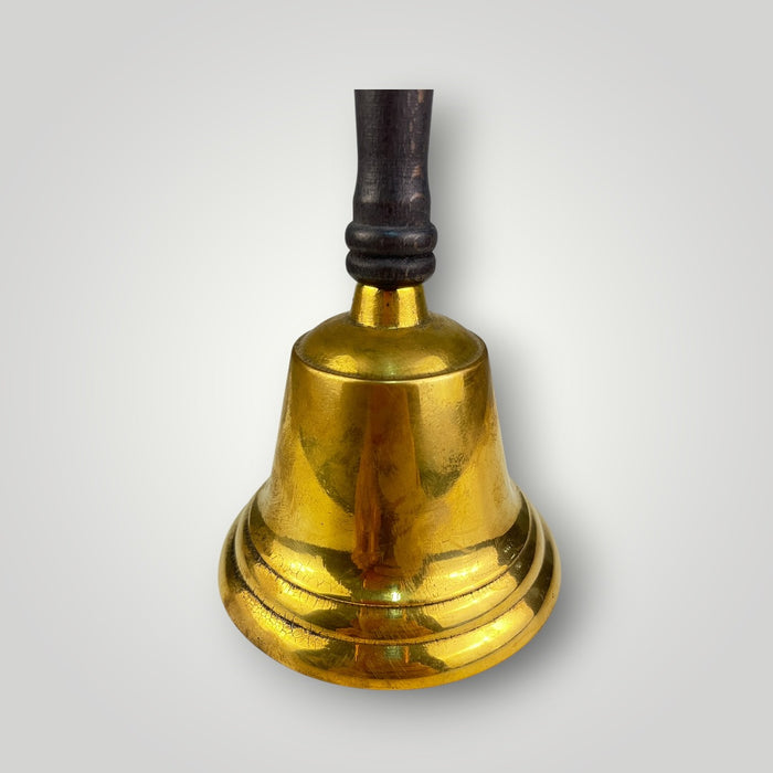 Campanello da Tavolo Manuale in Ottone Dorato con Impugnatura in Legno