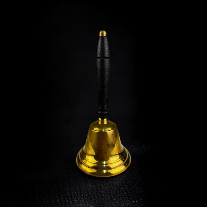 Campanello da Tavolo Manuale in Ottone Dorato con Impugnatura in Legno