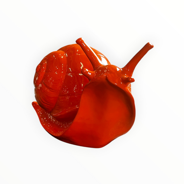 statua lumaca in vetroresina arancione lucido