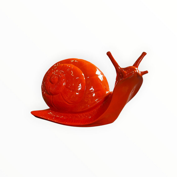 statua lumaca in vetroresina arancione lucido