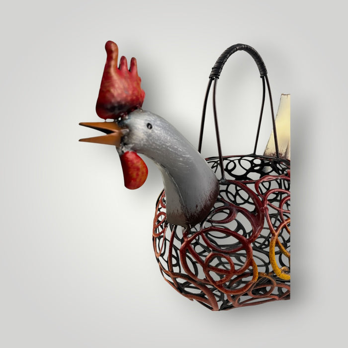 Portauova Decorativo a Forma di Gallina in Metallo – Cestino per Uova e Arredo Cucina