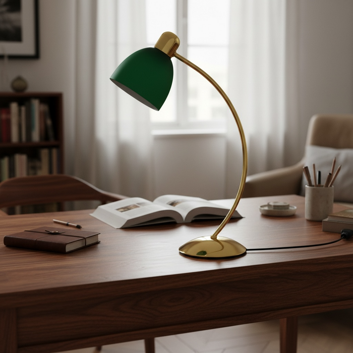 Lampada da Tavolo Design in Metallo con Paralume Verde