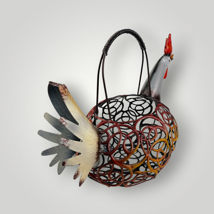 Portauova Decorativo a Forma di Gallina in Metallo – Cestino per Uova e Arredo Cucina