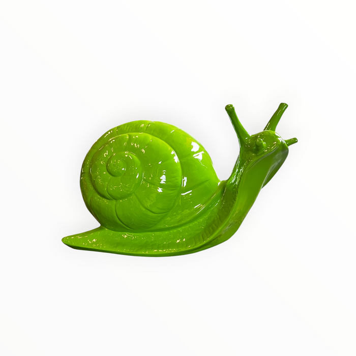 statua lumaca in vetroresina verde lucido