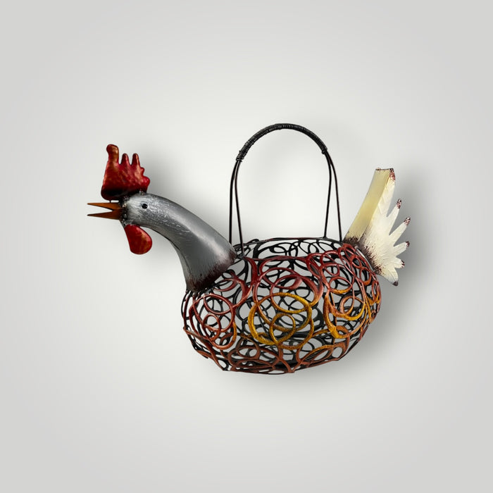 Portauova Decorativo a Forma di Gallina in Metallo – Cestino per Uova e Arredo Cucina