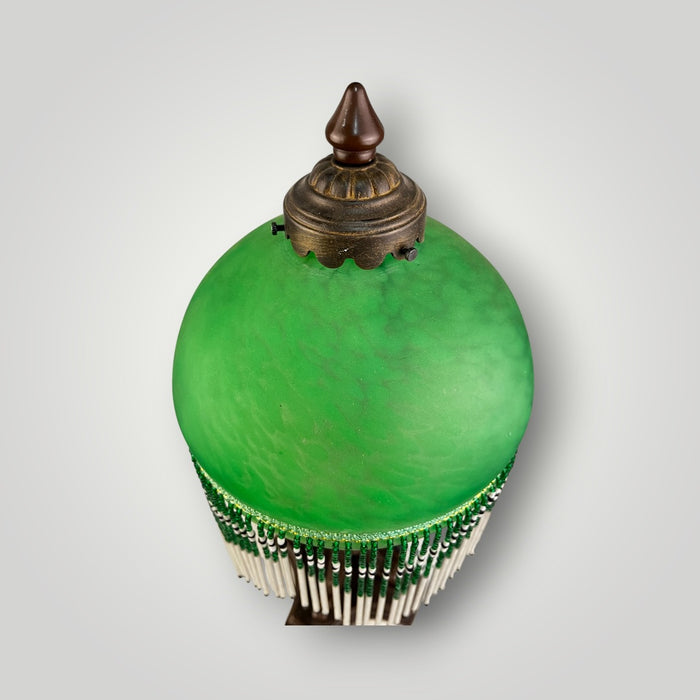Lampada da Tavolo Tiffany Verde Vintage con Frange