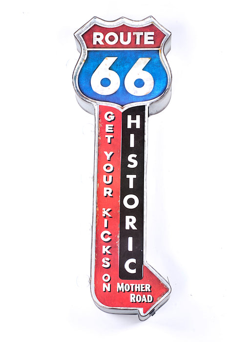 Targa metallo bifacciale 'Route 66'  luminosa