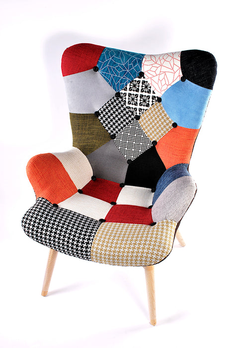 Poltrona Ketty In Tessuto Patchwork - Imbottita, Con Braccioli E Piedi In Legno - Foto 3