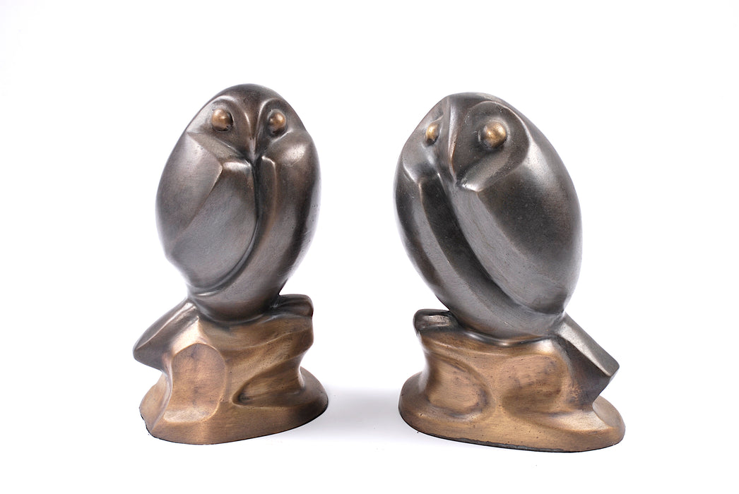 scultura moderna set due gufi bronzo