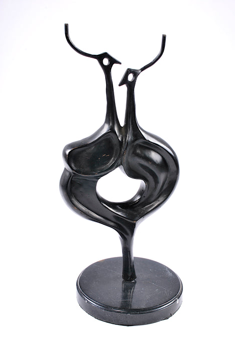 scultura moderna bronzo due pavoni